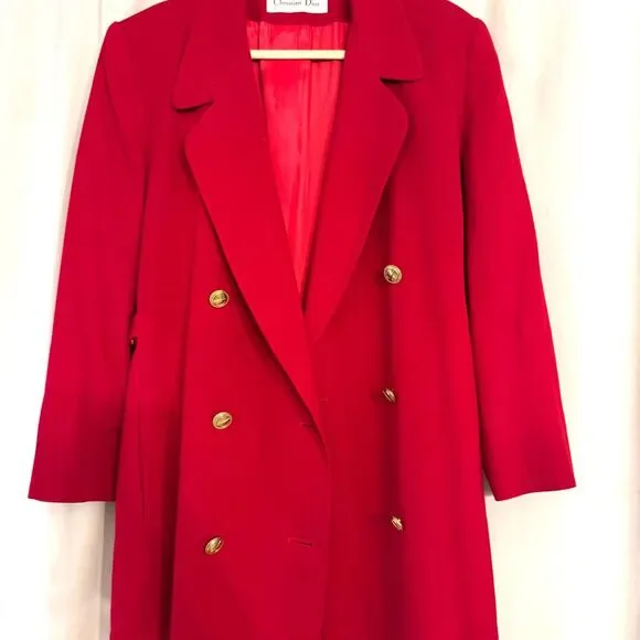 100% Authentic Vintage Christian Dior Red Wool Coat, Size 10, Designer Luxury - Picture 10 of 10